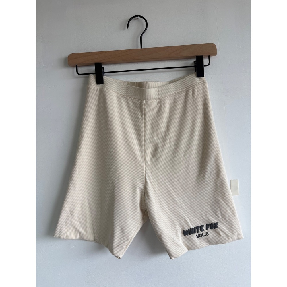 White Fox Vol 3 Ribbed Biker Shorts Cream Cream High Waisted Logo Small